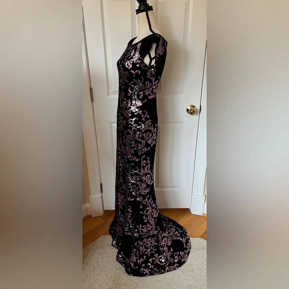 Eliza J. Black π Velvet & Pink Sequin Sleeveless Gown Formal Maxi Dress Sz 6 - Picture 2 of 14